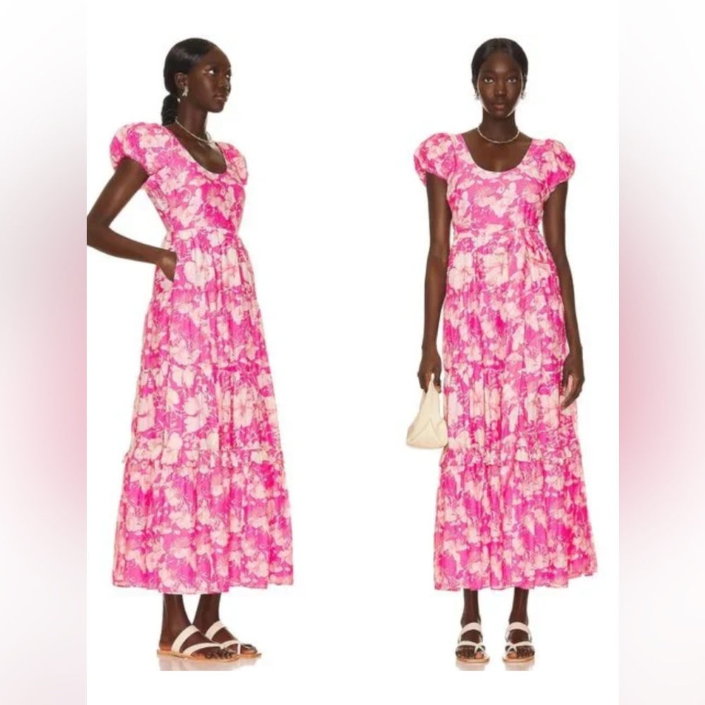 New LoveShackFancy Karalie Maxi Dress Pink Flowers hibiscus Size 2